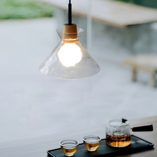 Round Creative Glass Wood Japanese Style Pendant Light Small Chandelier