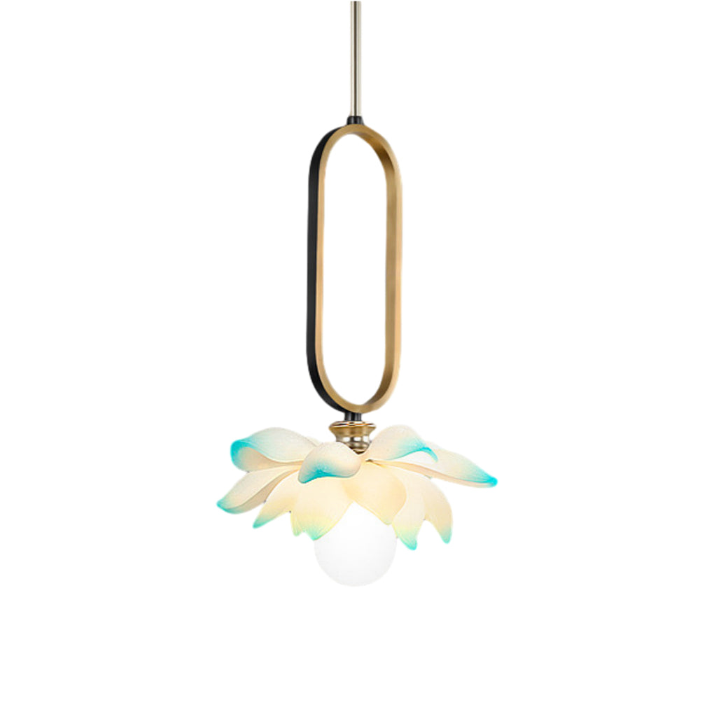 Creative Lotus Flowers Luminous Copper Oval Ring LED Modern Pendant Light
