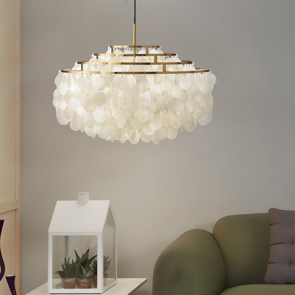 Seashell Discs 4-Tier LED Chandelier – Adjustable 39.4" Chain