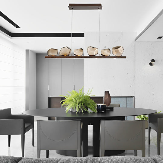 Irregular Cognac Glass Shade Modern LED Chandelier