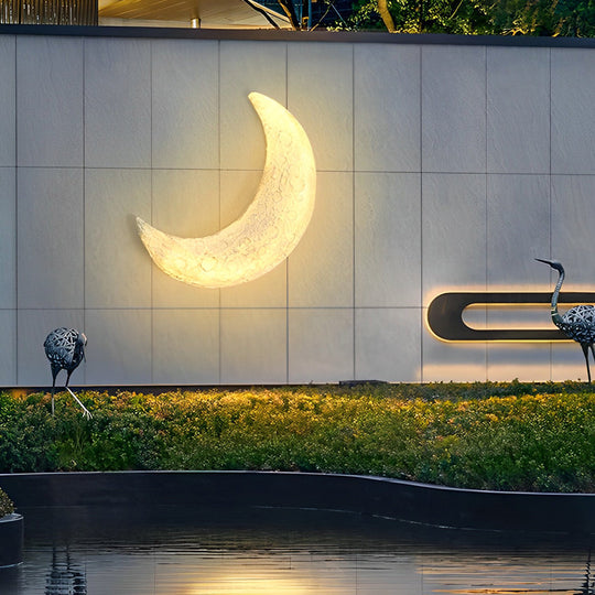 Creative Resin Moon Waterproof LED Modern Outdoor Wall Sconce
