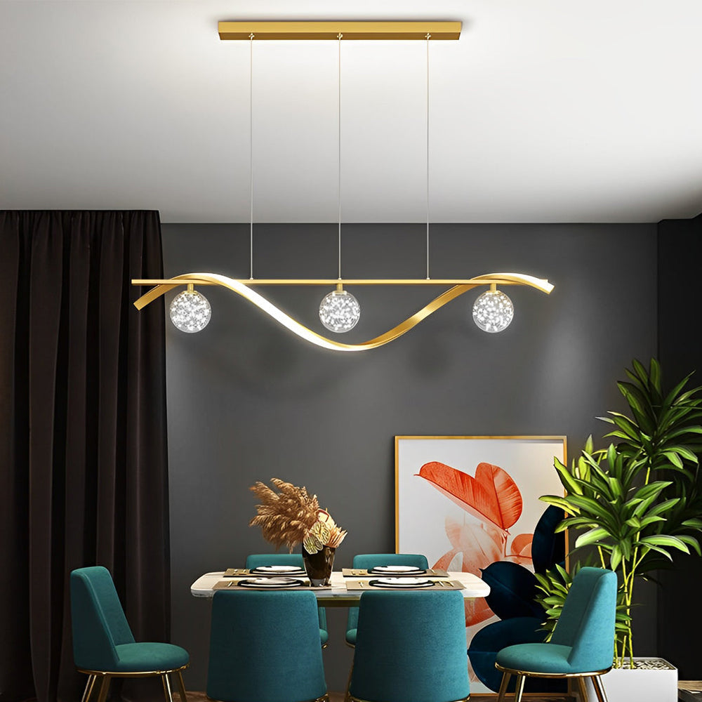 Long Waves Glass Ball Three Step Dimming Nordic Dining Chandelier