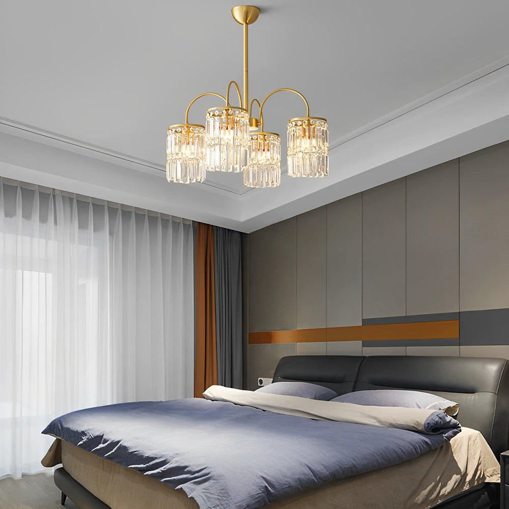 Crystal Shade Copper Curved Arms Luxury Post Modern Chandelier