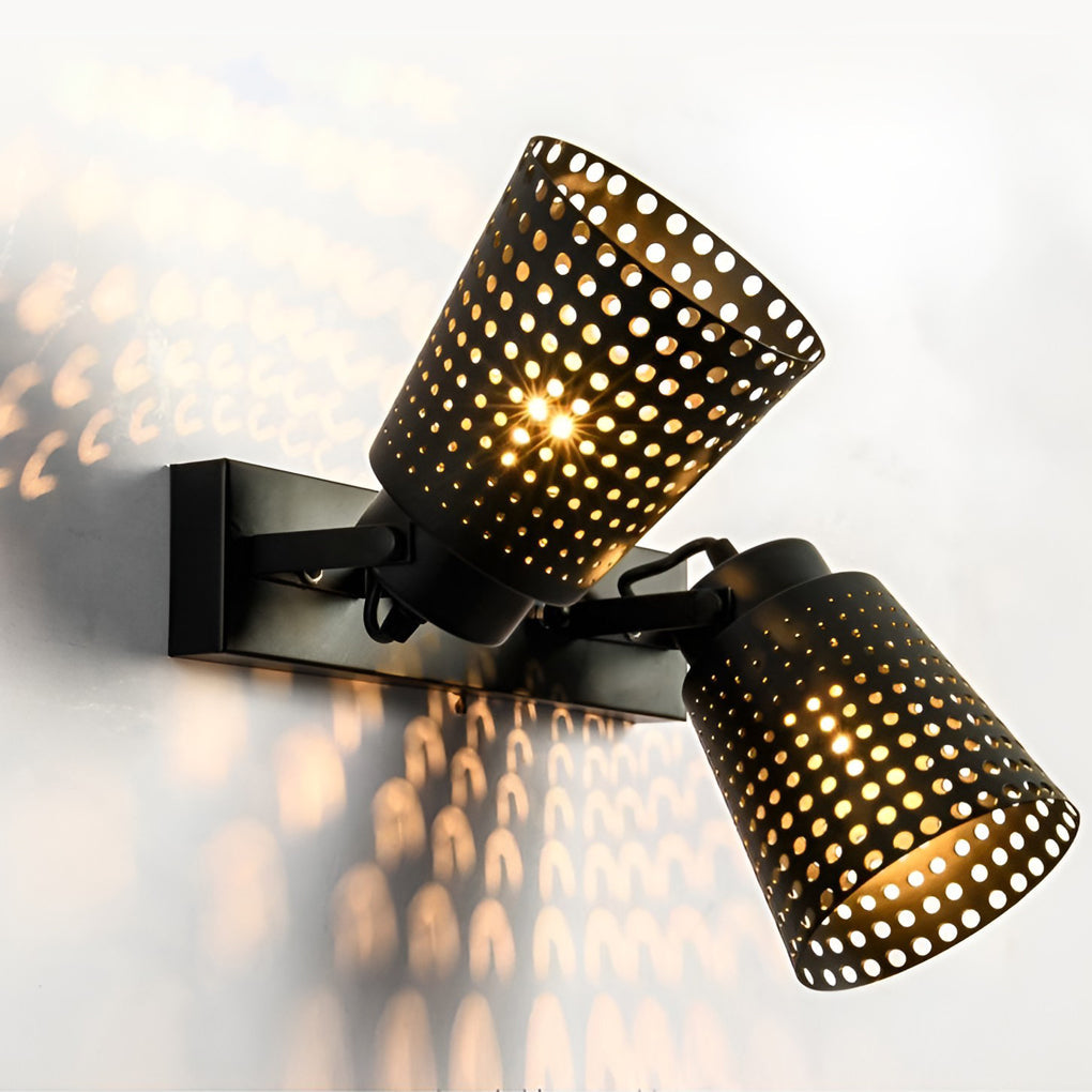 Retro Iron Hollow Adjustable Black Industrial Style Plug-in Wall Sconce