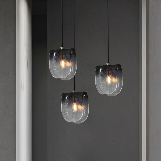 Gradient Smokey Gray Glass Post-Modern Small Chandelier Pendant Light