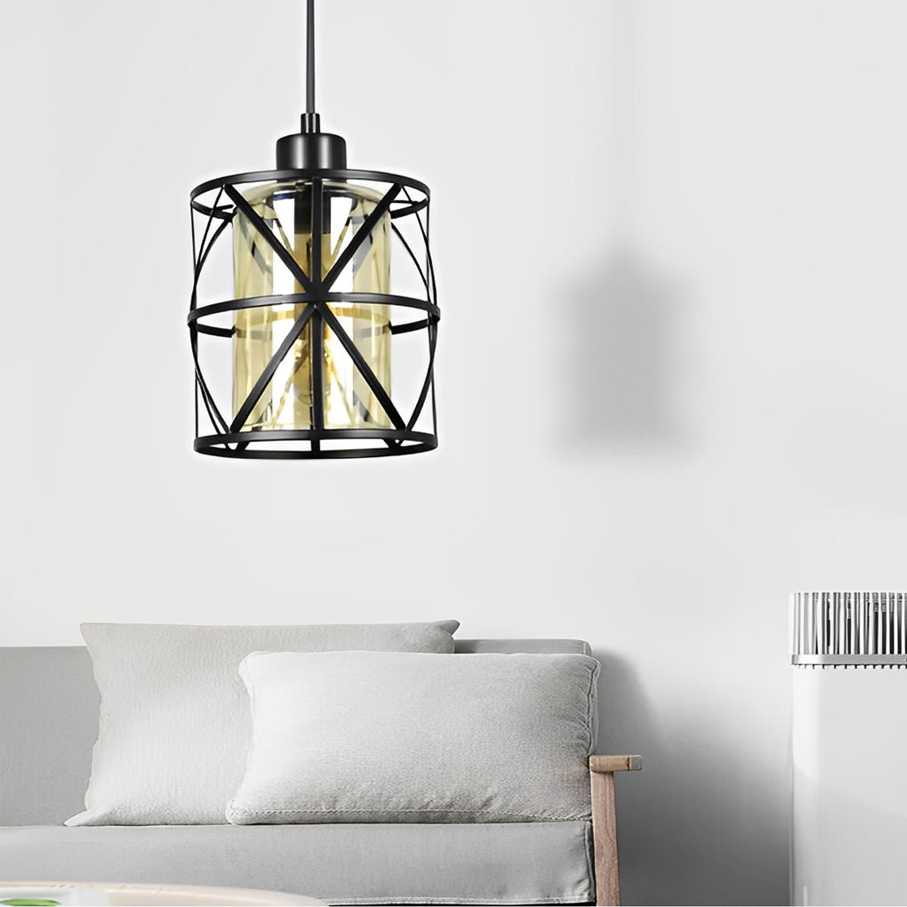 Creative Round Iron Glass Black Retro Industrial Style Pendant Light