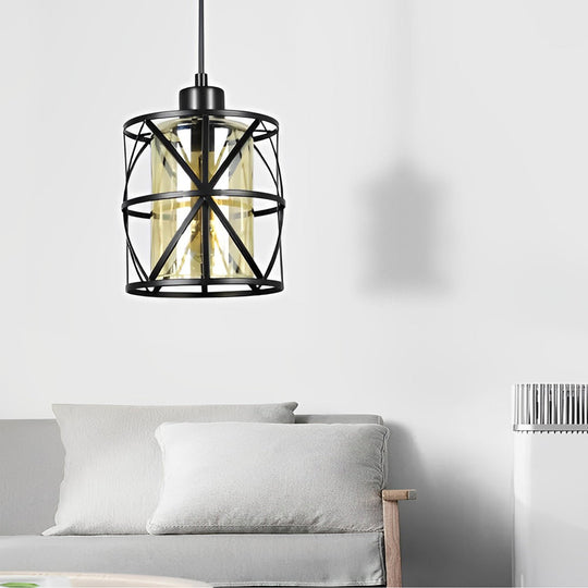 Creative Round Iron Glass Black Retro Industrial Style Pendant Light