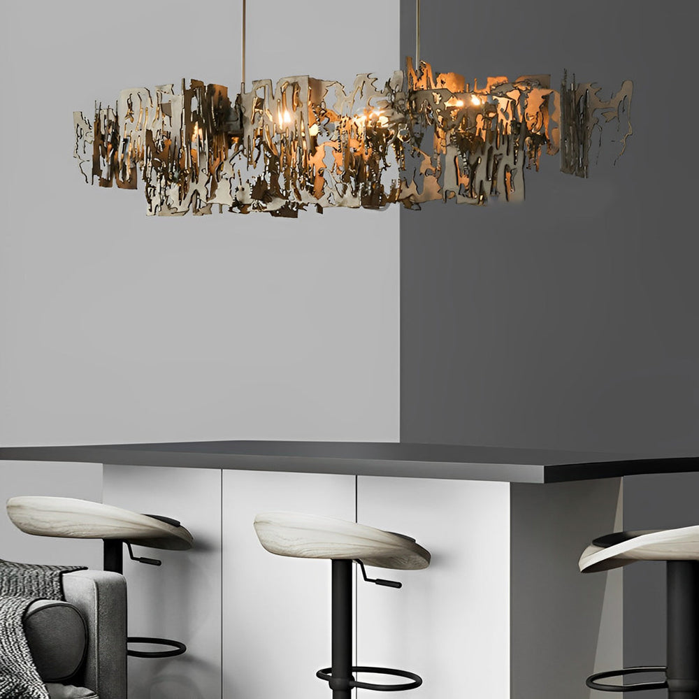 Long Creative Hollow Hardware LED Post Modern Dining Room Chandelier