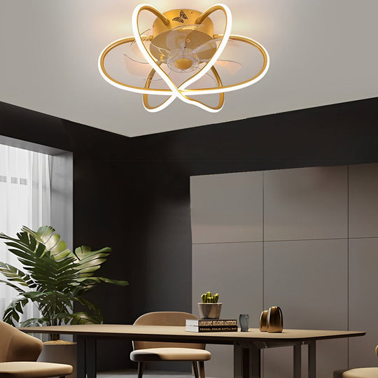 Round Flower Cage Bladeless Ceiling Fan with Dimmable LED and Remote Control