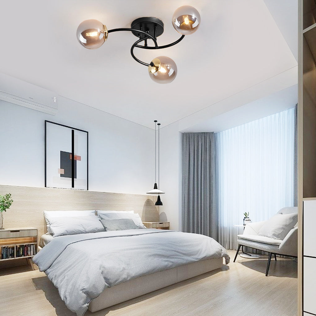 5-Light Glass Globe Swirled Metal LED Modern Flush Mount Ceiling Light