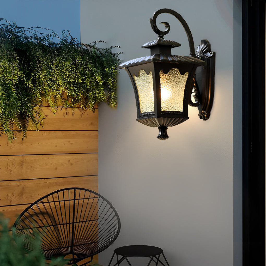 Retro Glass Lantern LED Outdoor Waterproof Wall Lamp