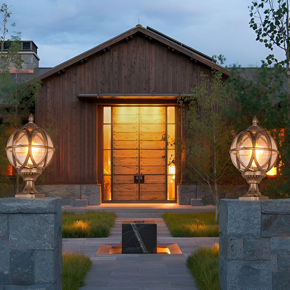 Round Glass E27 Waterproof European Style Outdoor Post Cap Lights