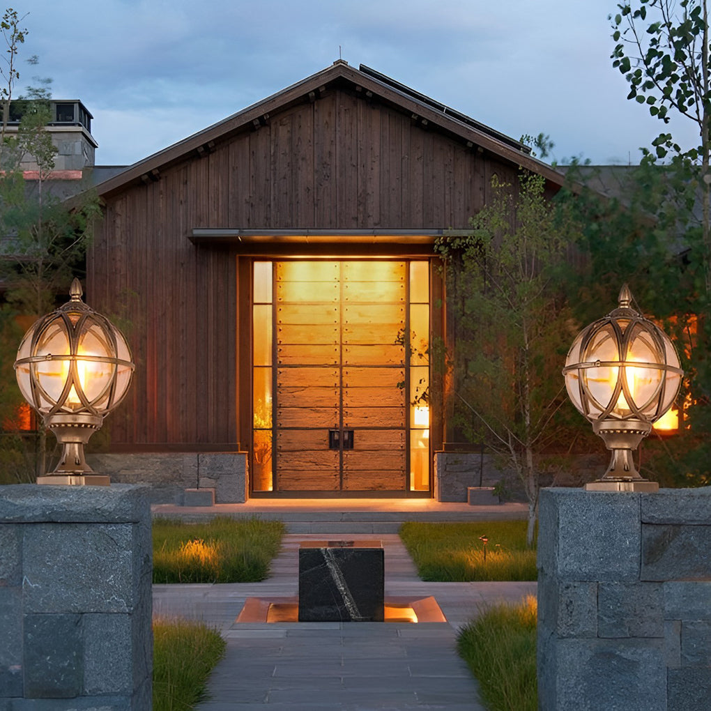 Round Glass E27 Waterproof European Style Outdoor Post Cap Lights