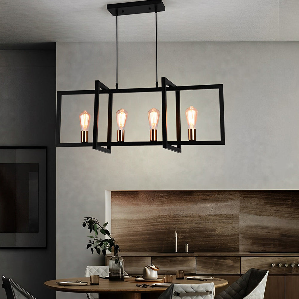 Rectangular Frame Design Black Iron Industrial Chandelier Pendant Light