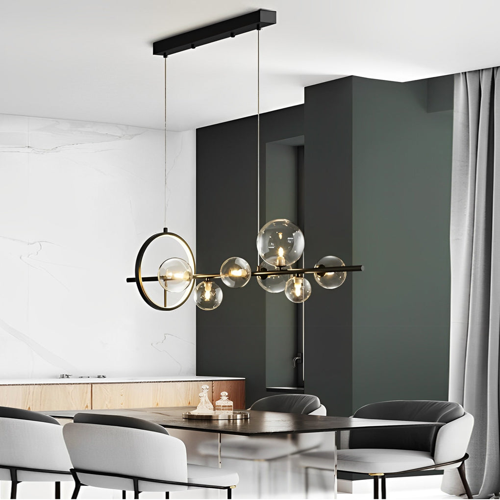Circular Glass Bubbles LED Black Nordic Chandelier