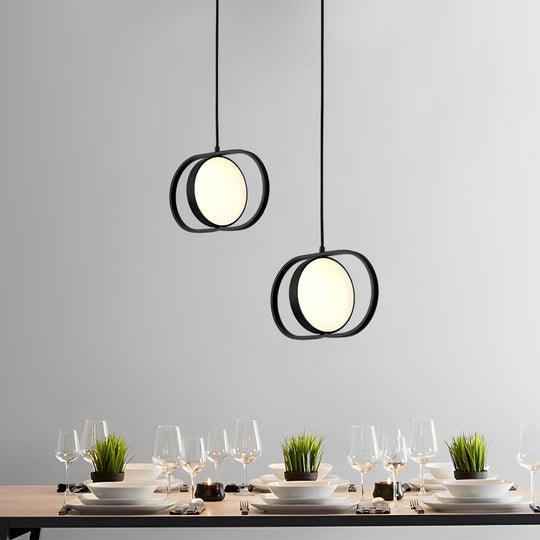 Adjustable Round Three-Step Dimming Black Modern LED Pendant Lights