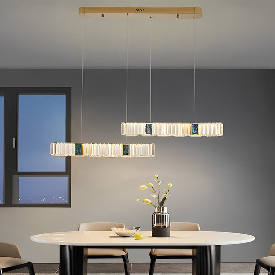 2 Strips Three Step Dimming LED Modern Crystal Dining Room Chandelier