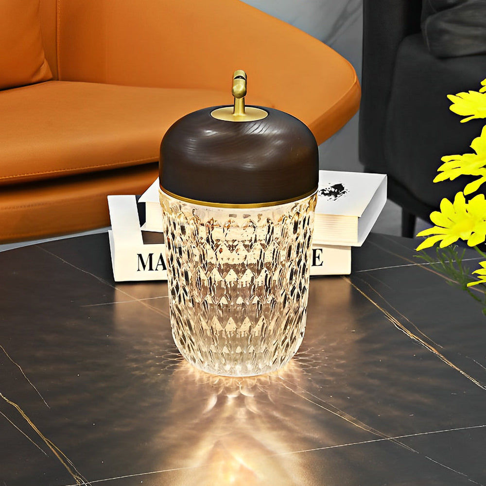 Cup-Shape Crystal Glass Table Lamp with Ambient LED Lighting