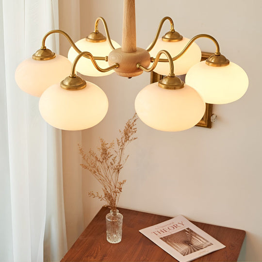 4-Light / 6-Light Glass & Wood E27 LED Nordic Chandelier Hanging Ceiling Light
