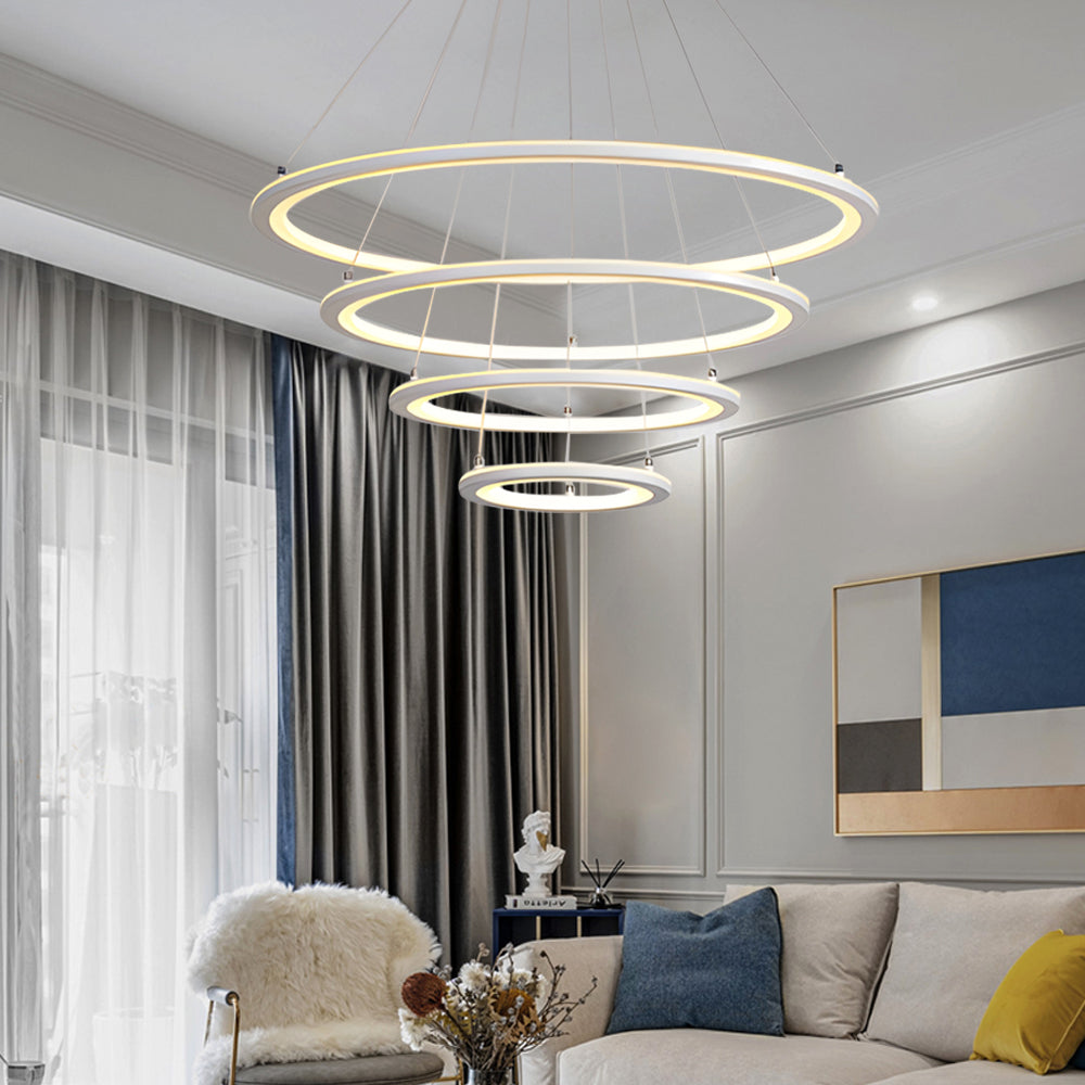 4-Rings LED Mid-Century Modern Chandelier with Remote Control