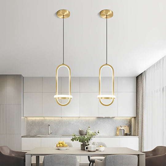 Artistic Rounded Rectangle LED Modern Pendant Lighting Kitchen Island Light