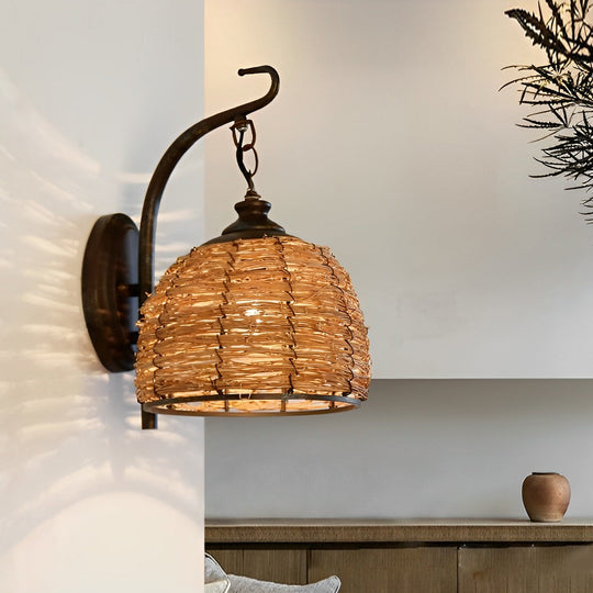 Hand Woven Rattan Rustic Retro Wall Lamp