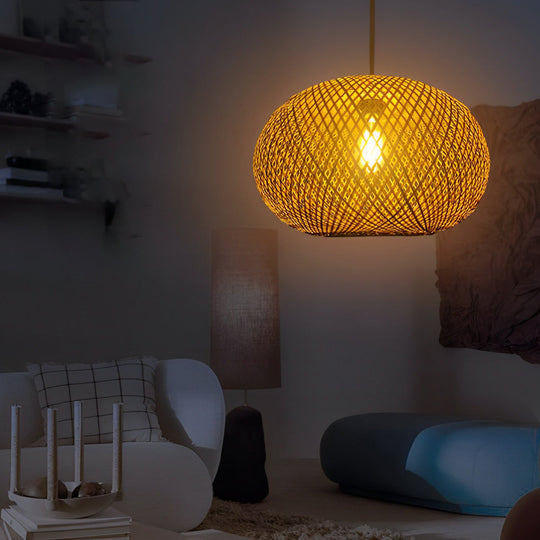 Round Creative Handmade Bamboo Rattan Modern Chandelier Pendant Light