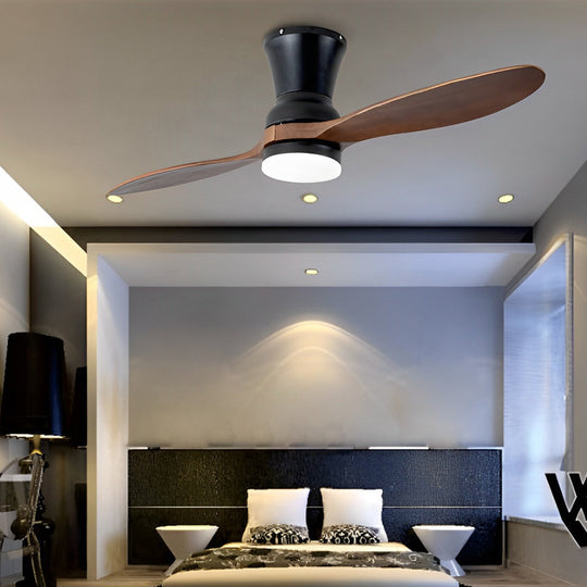 2-Blade Wooden LED Ceiling Fan Light with Remote Control