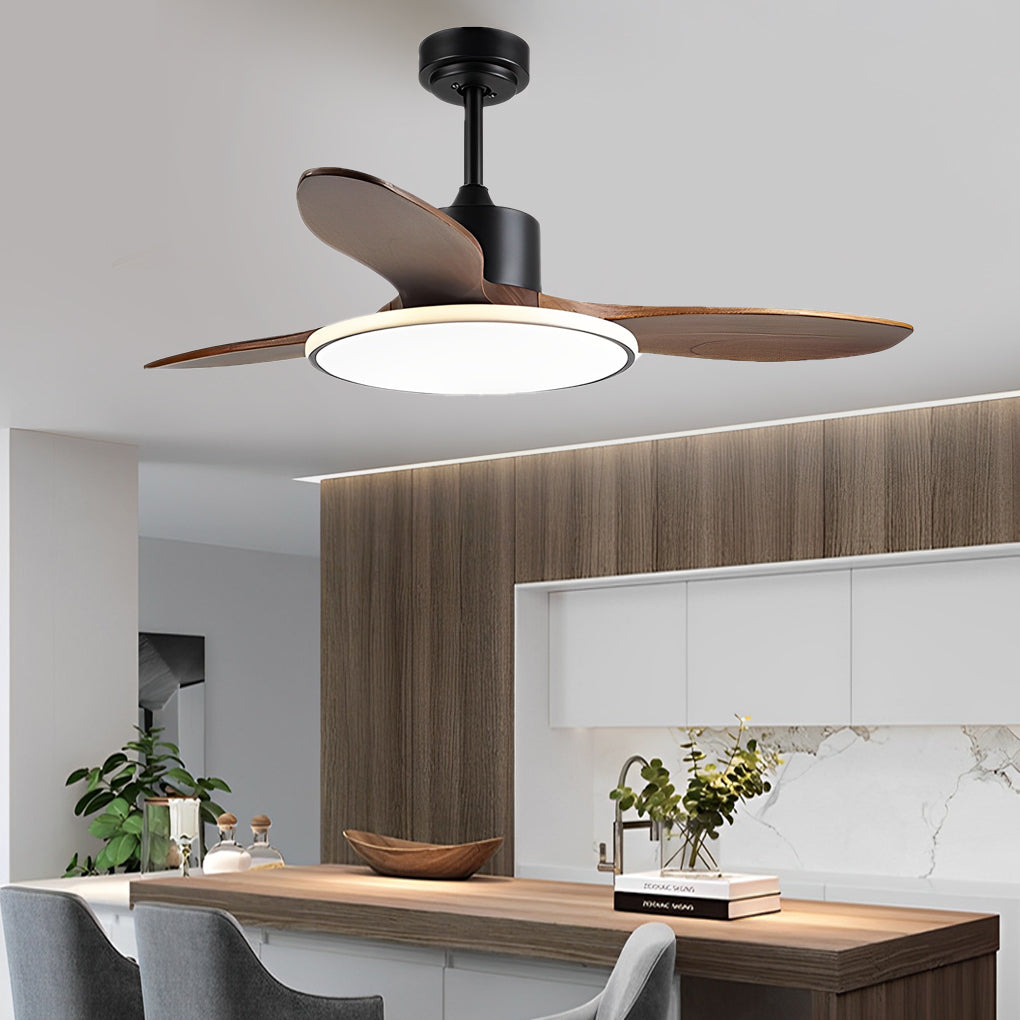 Wooden Nordic LED Ceiling Fan Light with Remote Control