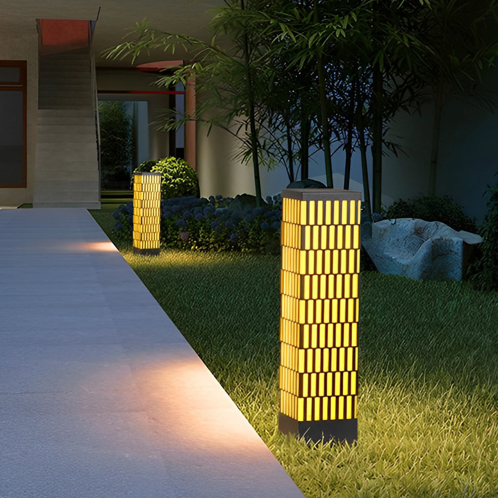 Grid-Designed Black LED Outdoor Lawn Bollard Light