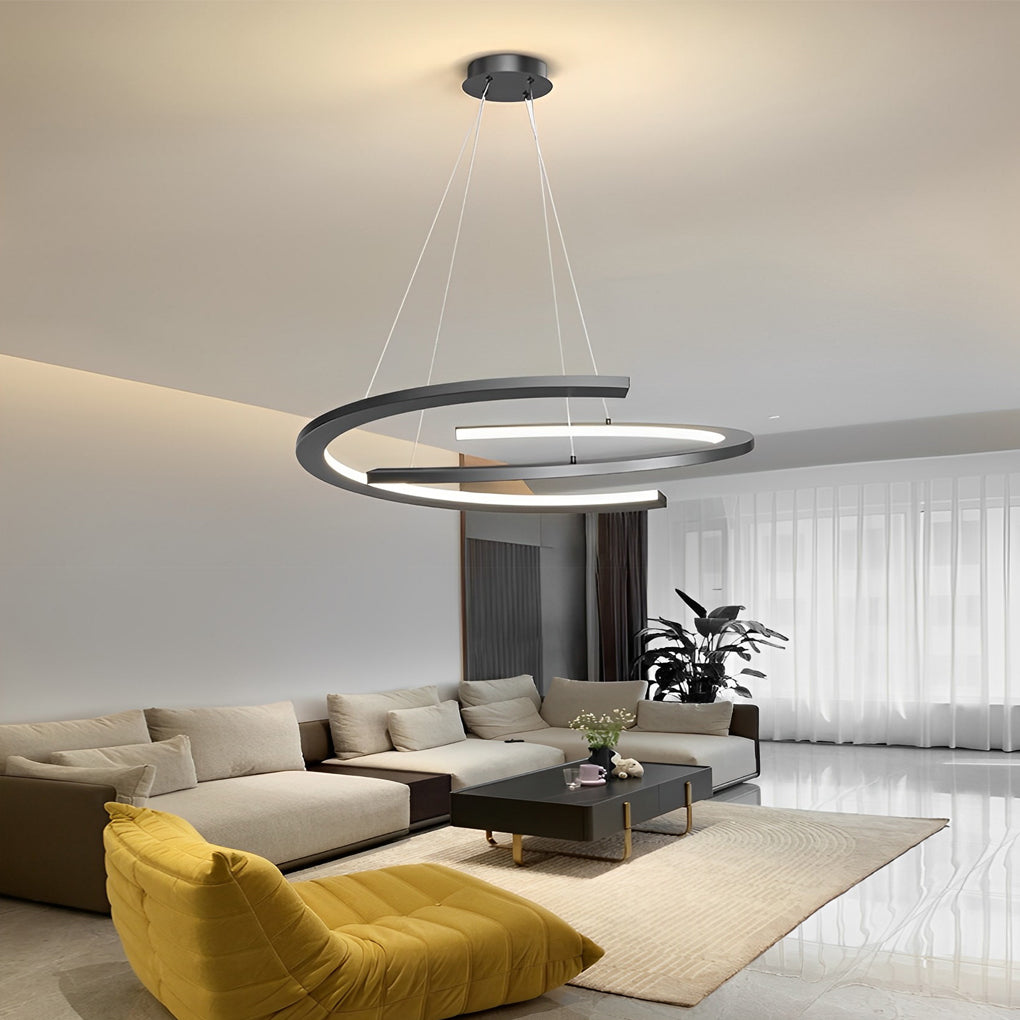 2 Semi-Circular Creative LED Three-Step Dimming Black Modern Chandelier