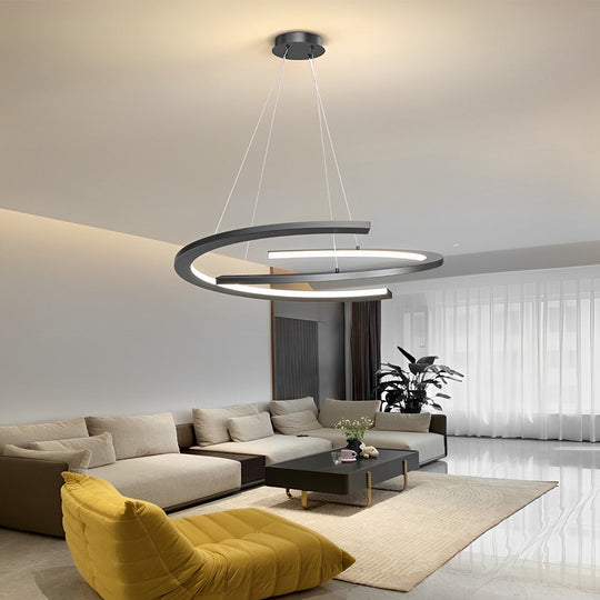 2 Semi-Circular Creative LED Three-Step Dimming Black Modern Chandelier