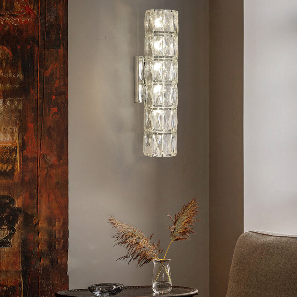 Cylindrical Crystal LED Wall Sconce with 3-Step Dimming