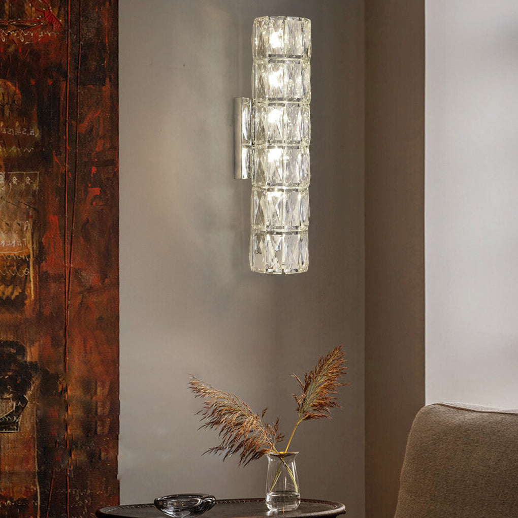 Cylindrical Crystal LED Wall Sconce with 3-Step Dimming