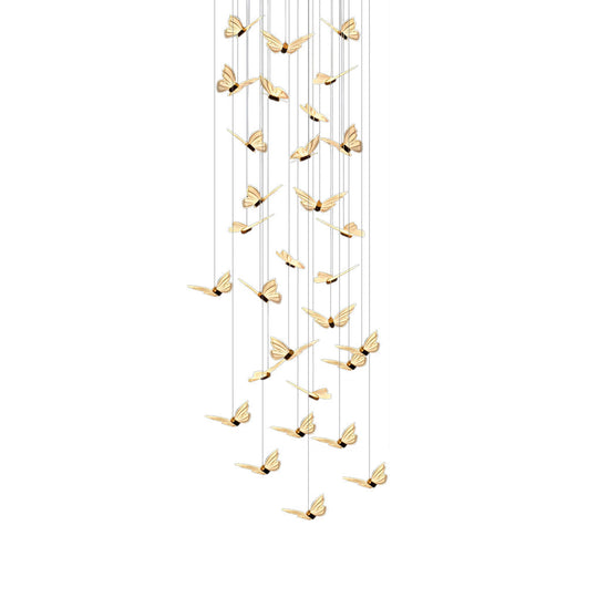 Small Butterflies Creative Three Step Dimming Modern Long Chandelier
