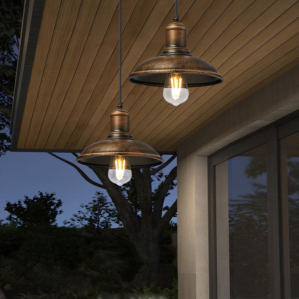Round Iron Waterproof LED Outdoor Pendant Light Retro Industrial Style
