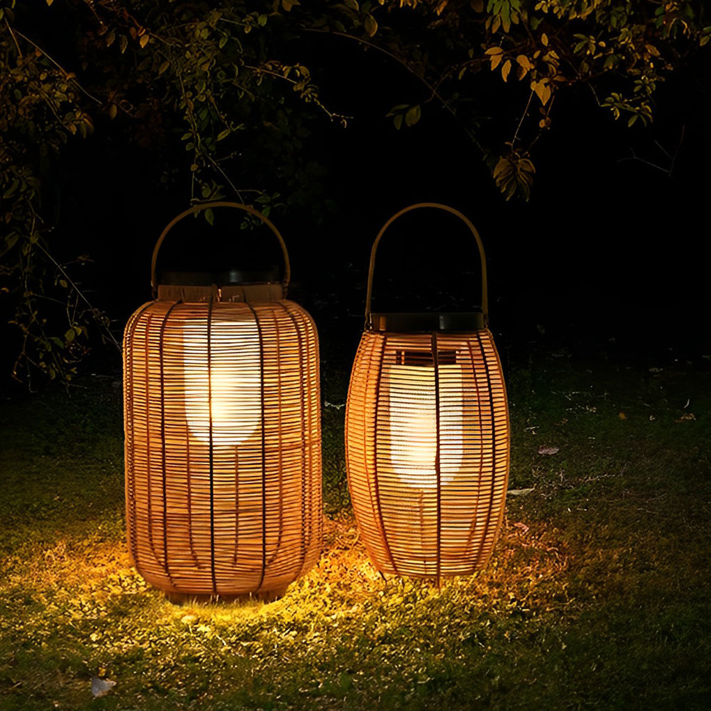 Portable Lantern Rattan LED Waterproof Solar Outdoor Floor Lamp
