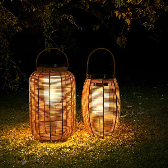 Portable Lantern Rattan LED Waterproof Solar Outdoor Floor Lamp