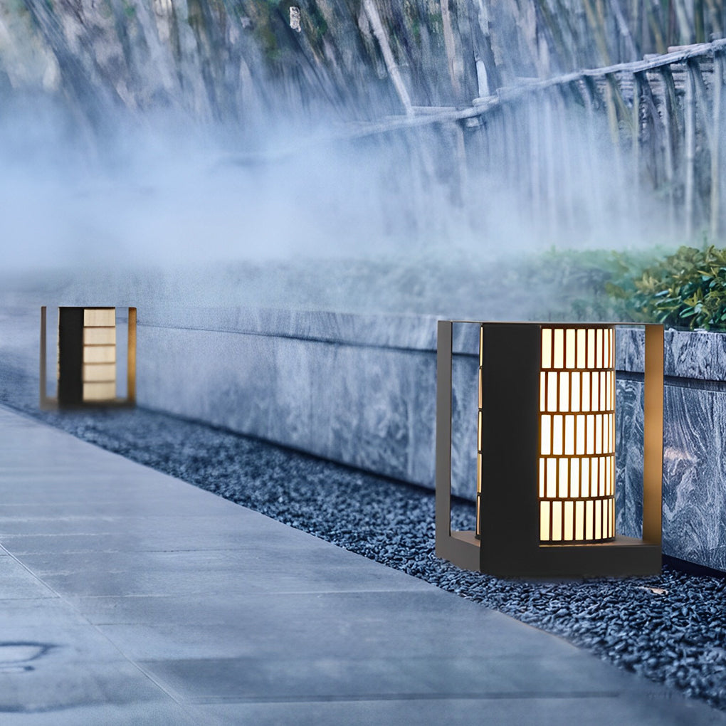 Four-Panel Cylinder Lantern LED Outdoor Light with Lattice Pattern