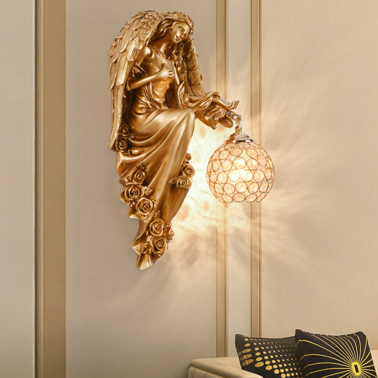 Resin Antique Angel Glass Crystal Wall Lamp
