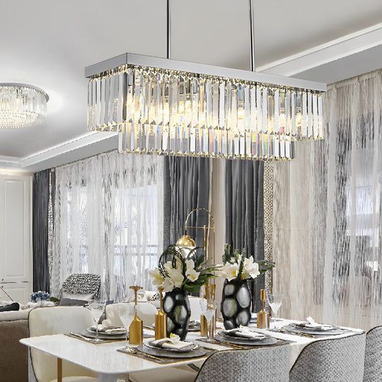 Rectangular Metal Crystal 3-Step Dimming Nordic Dining Room Chandelier