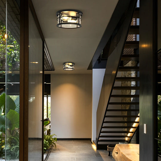 Round Square Waterproof Black Rustic Outdoor Ceiling Light