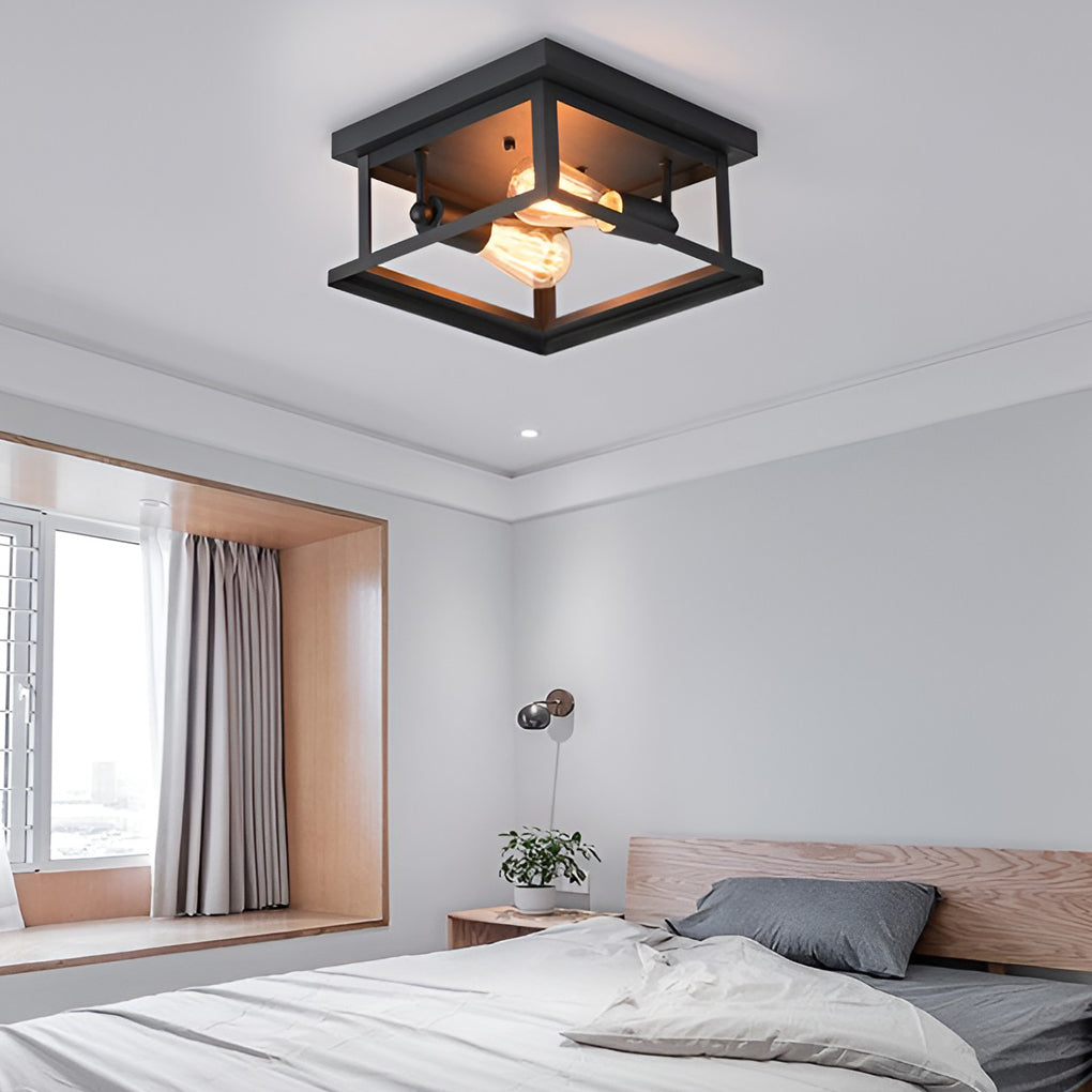 Square Iron Retro Industrial Ceiling Light Flush Mount Lighting
