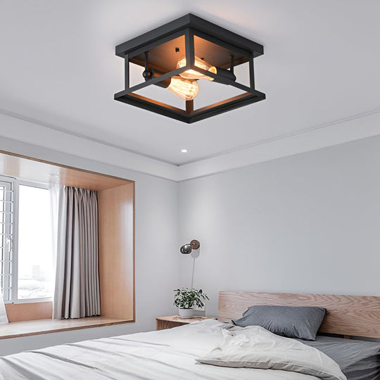 Square Iron Retro Industrial Ceiling Light Flush Mount Lighting