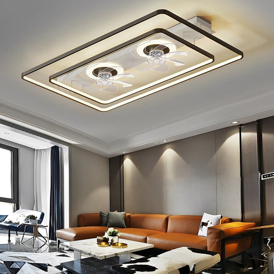 Rectangular LED Dual-Fan Nordic Bladeless Ceiling Fan