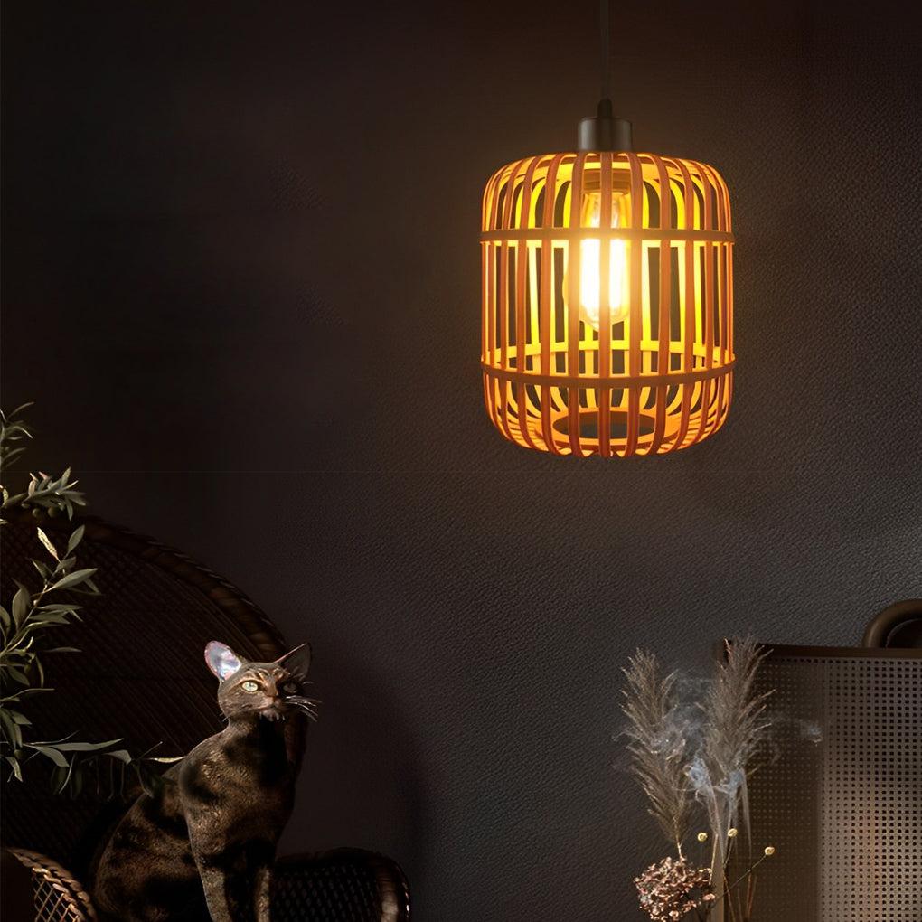 Handmade Rattan Lantern Shape Minimalist Japanese Style Pendant Light