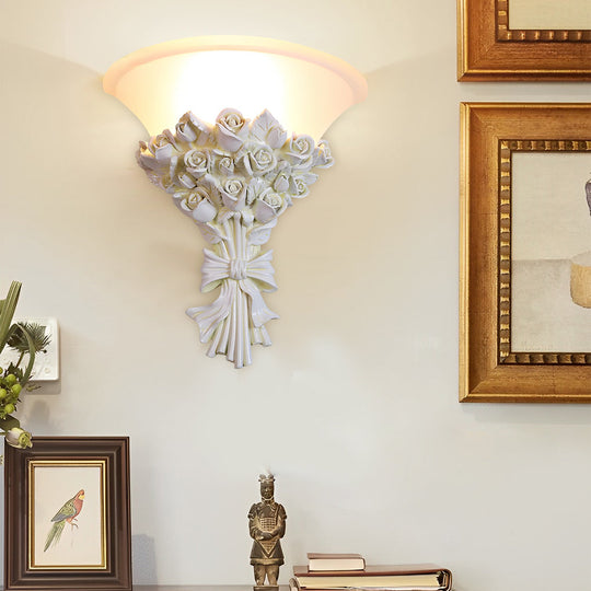 Retro Resin Roses Bouquet Glass European Wall Lamp