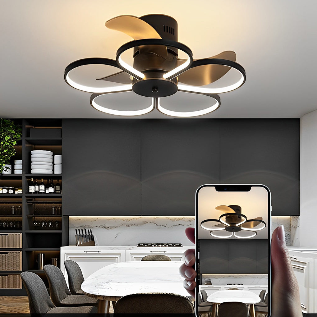 Modern Flower Shaped Bladeless Ceiling Fan with 70W LED and 3-Step Dimming