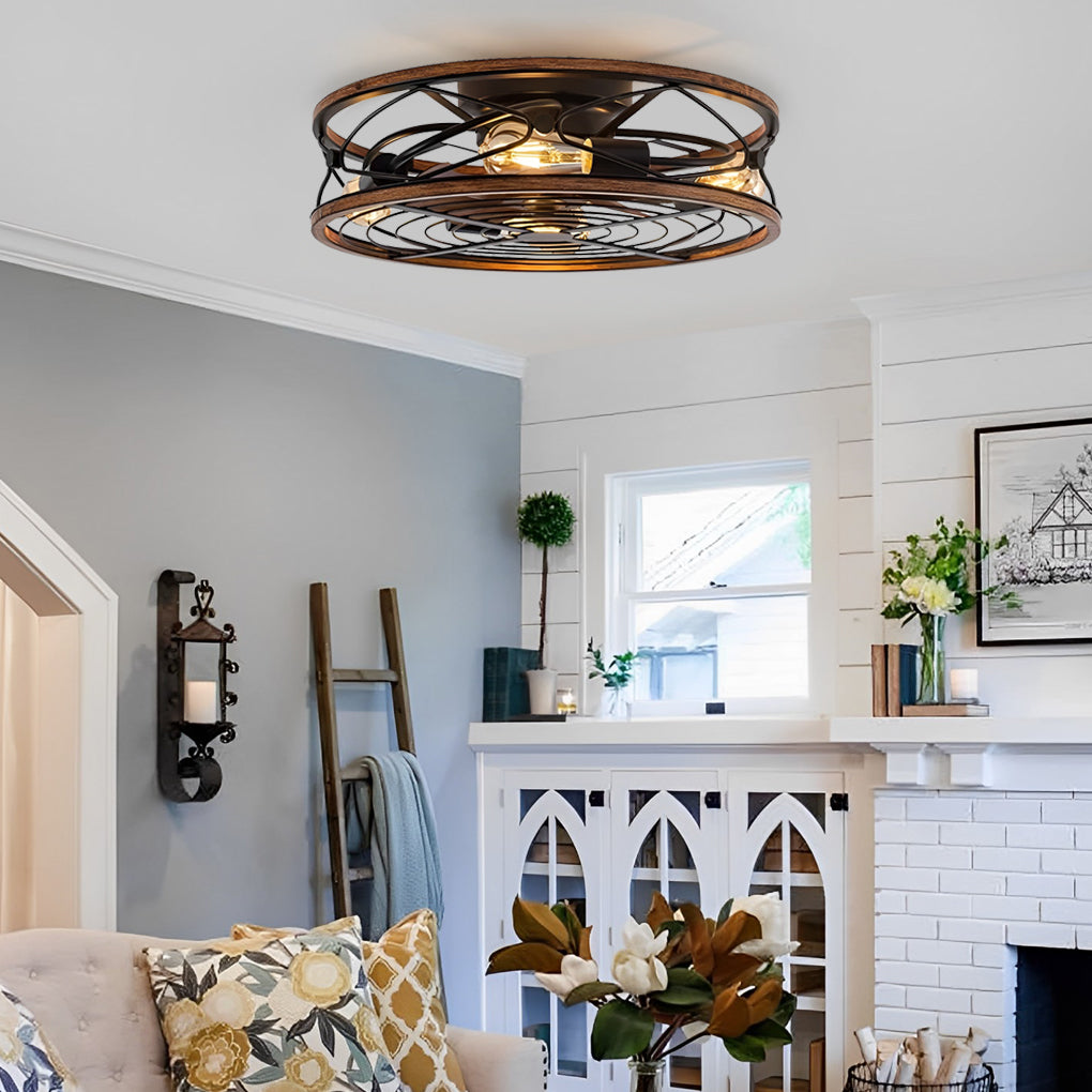 Vintage Industrial Bladeless Ceiling Fan Light with Timer