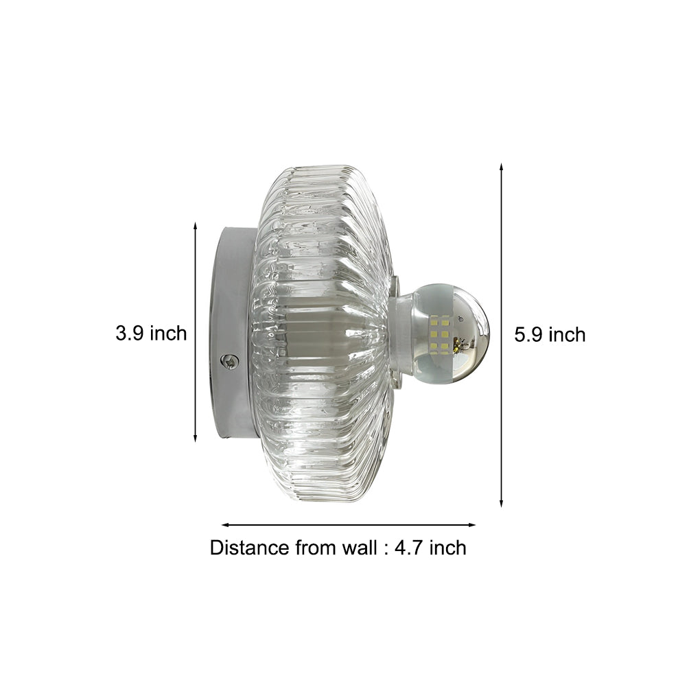 Round Cup Lid Transparent Glass Chromed Metal Wall Lamp